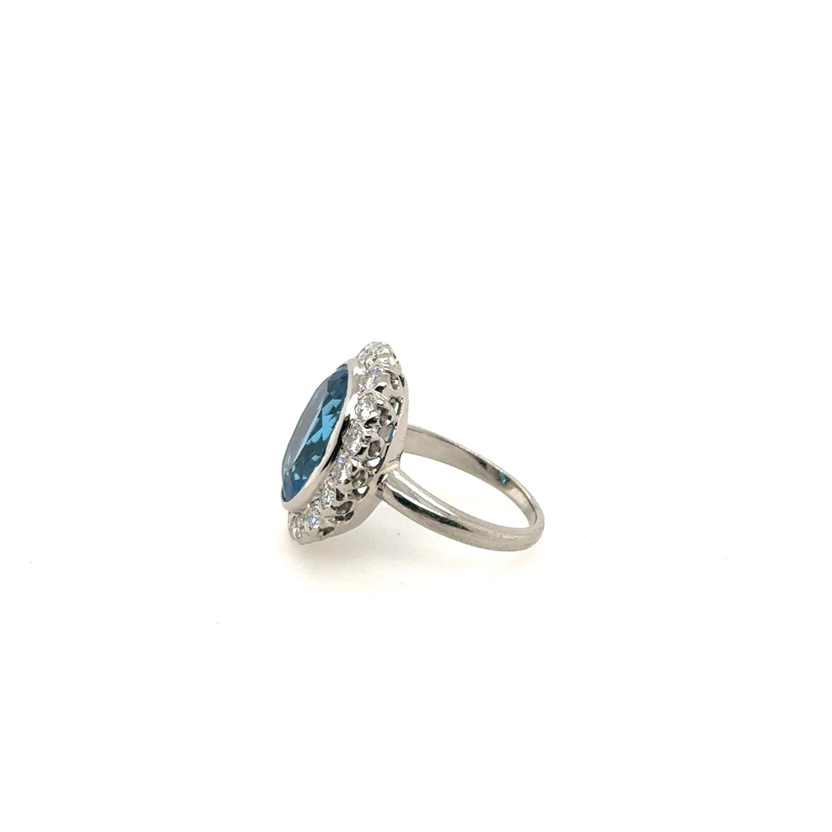 Pre-Owned Platinum Blue Topaz Halo Diamond Ring