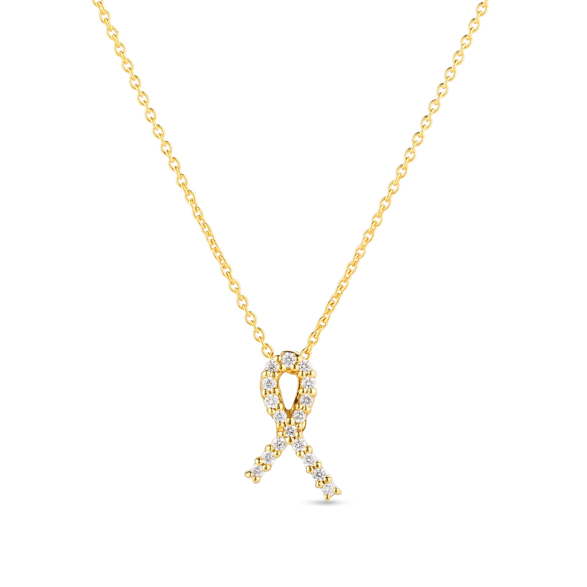 Roberto Coin 18K Yellow Gold Tiny Treasures Diamond Ribbon Of Hope Necklace - NAGI