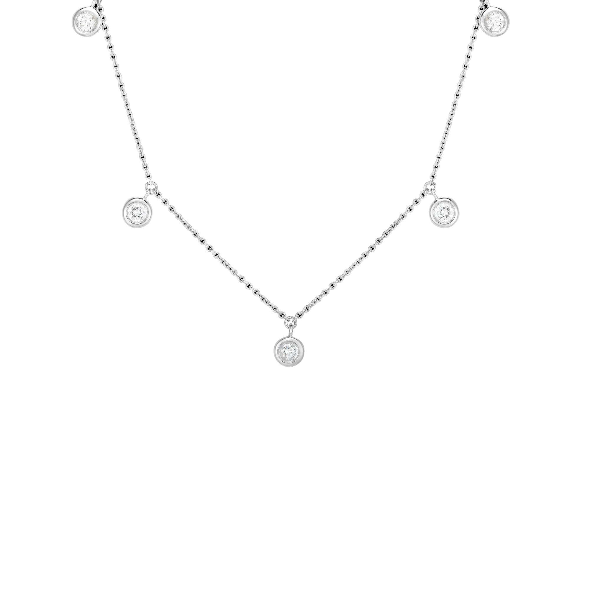 Roberto Coin 18K White Gold Diamond By The Inch 5 Station Necklace