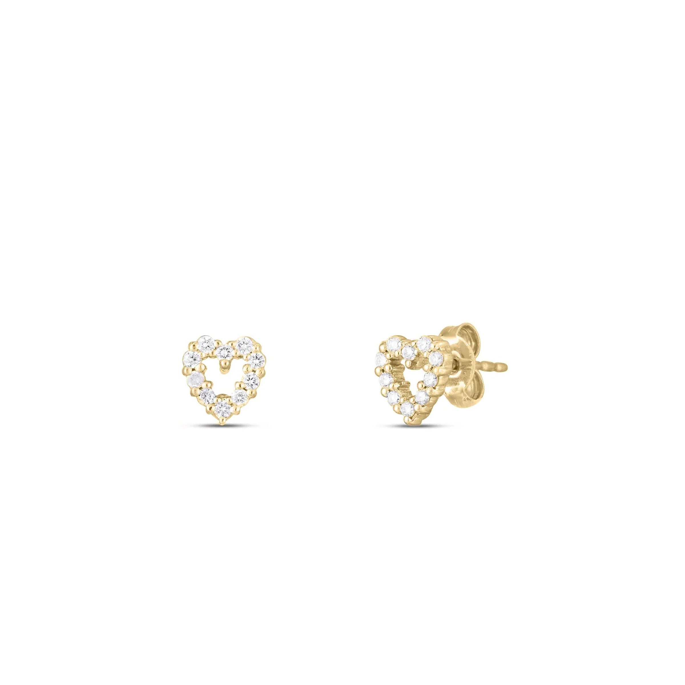 Roberto Coin 18K Yellow Gold Tiny Treasures Diamond Heart Stud Earrings
