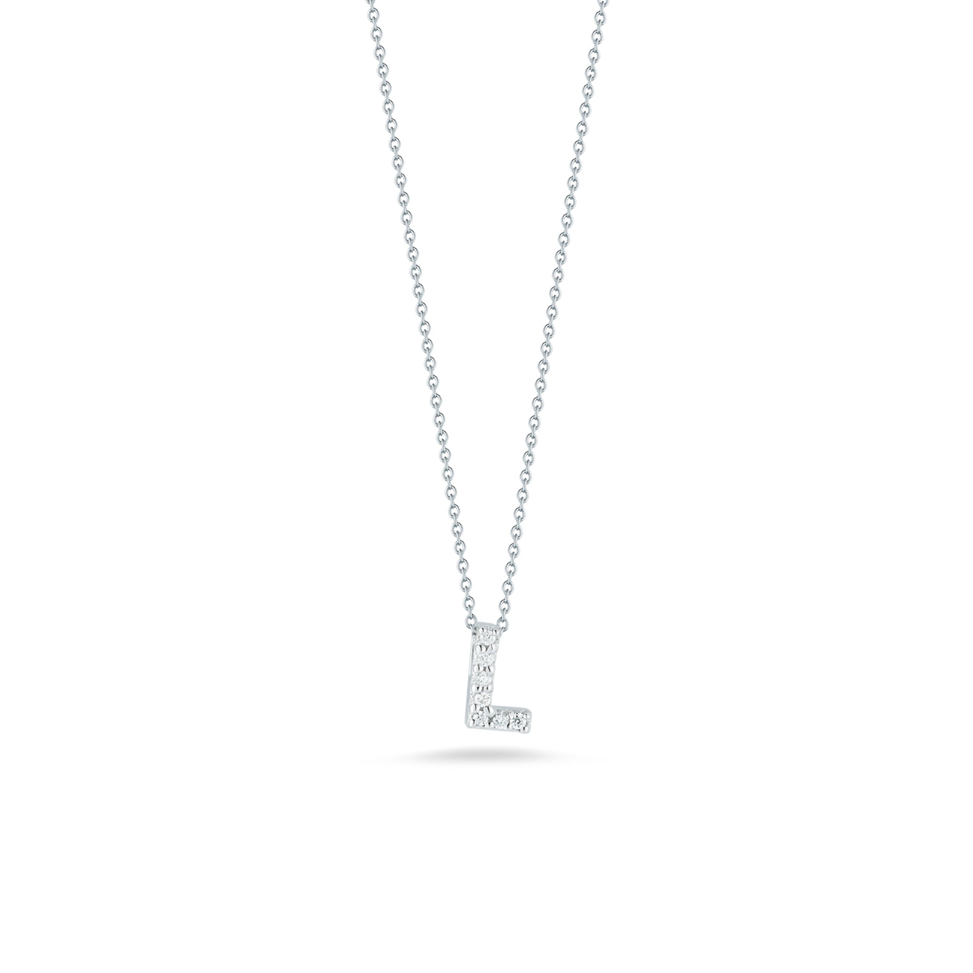 Roberto Coin 18K White Gold Tiny Treasures Diamond Love Letter L Necklace - NAGI