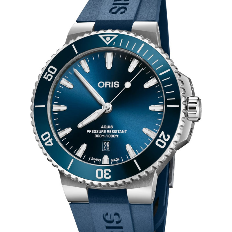Oris Aquis Date Blue Dial Ceramic Bezel Rubber Watch 01 733 7789 4135-07 4 23 35FC