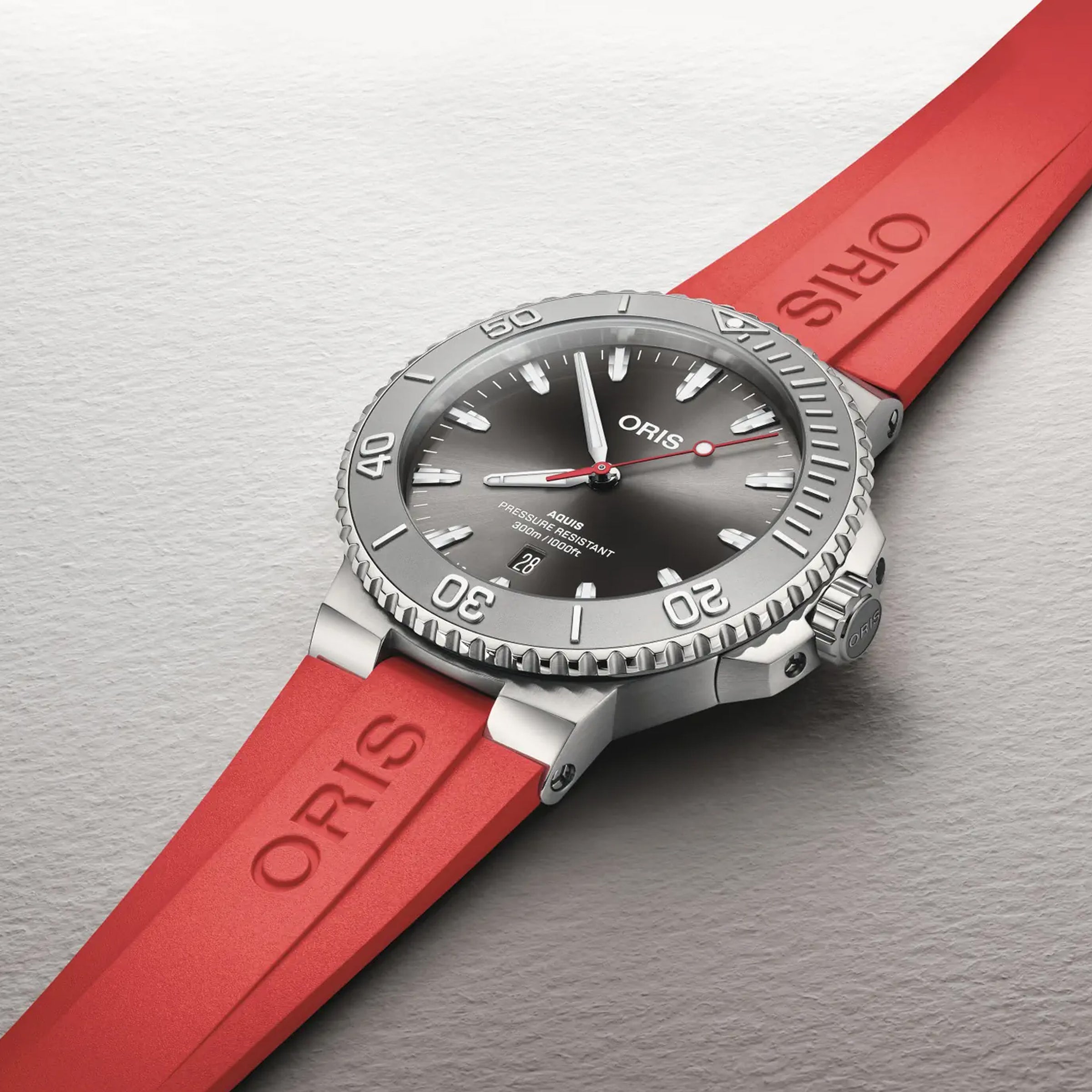 Oris 43.50MM Aquis Date Relief Red Strap Watch