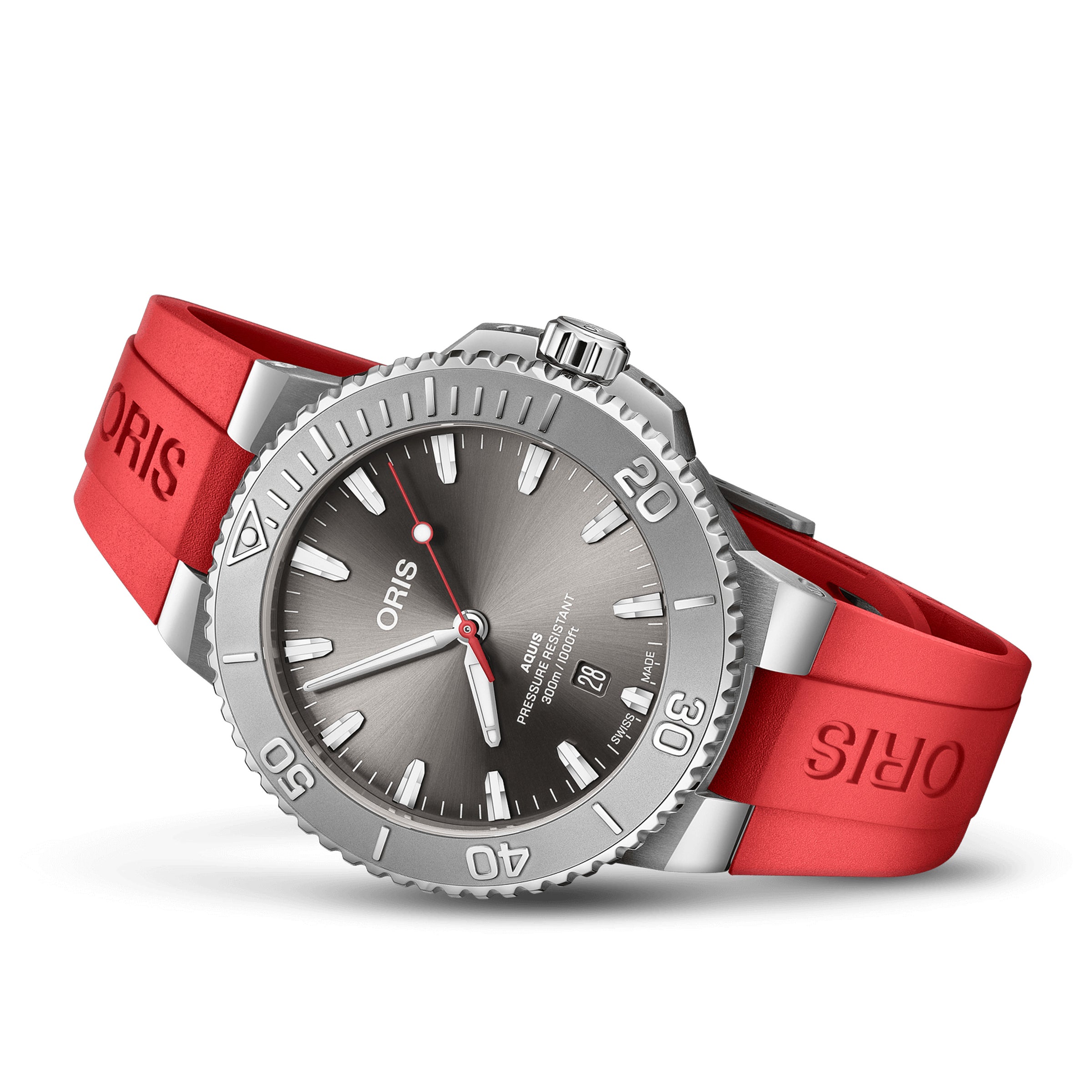 Oris 43.50MM Aquis Date Relief Red Strap Watch