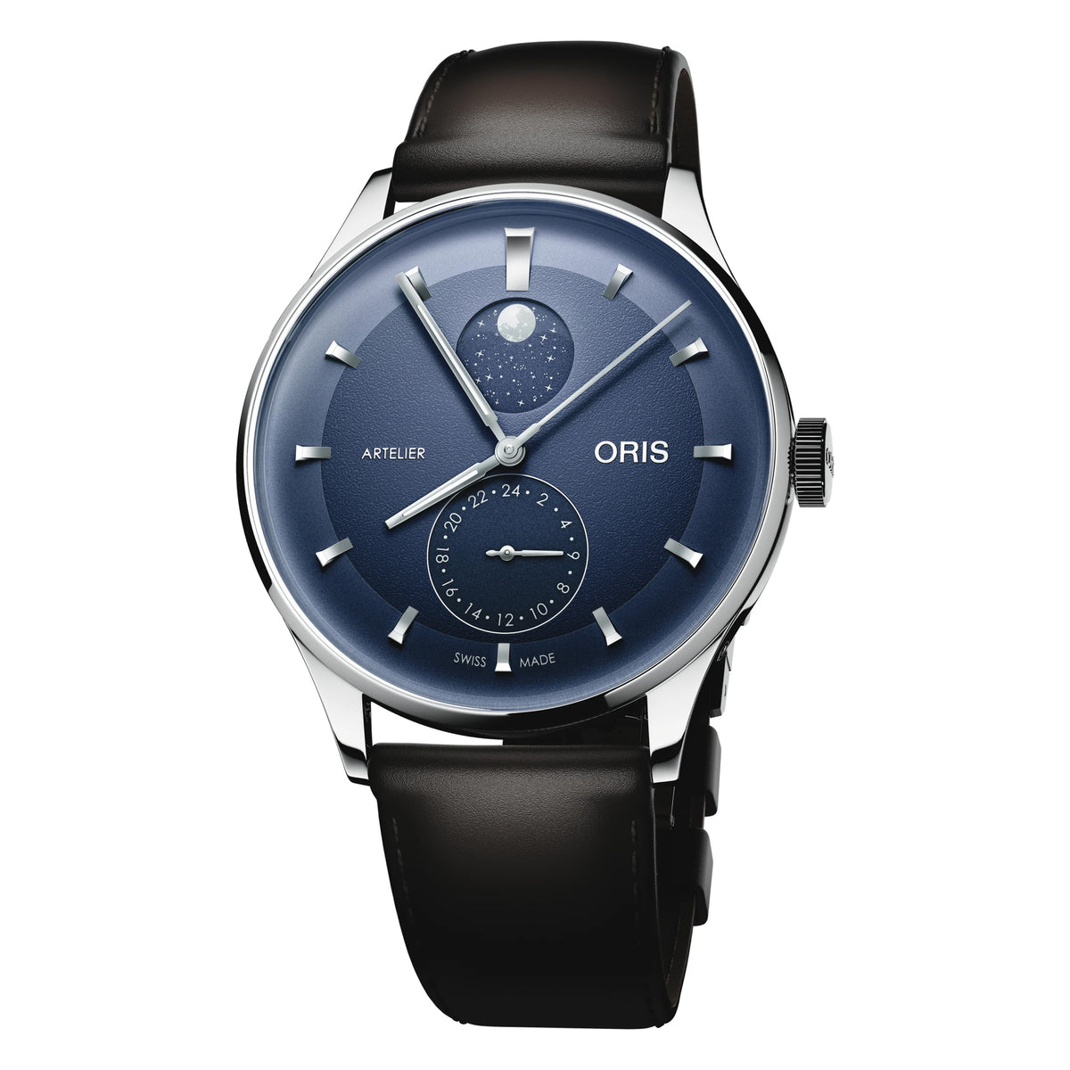 Oris Artelier Complication Midnight Blue Dial Brown Leather Watch