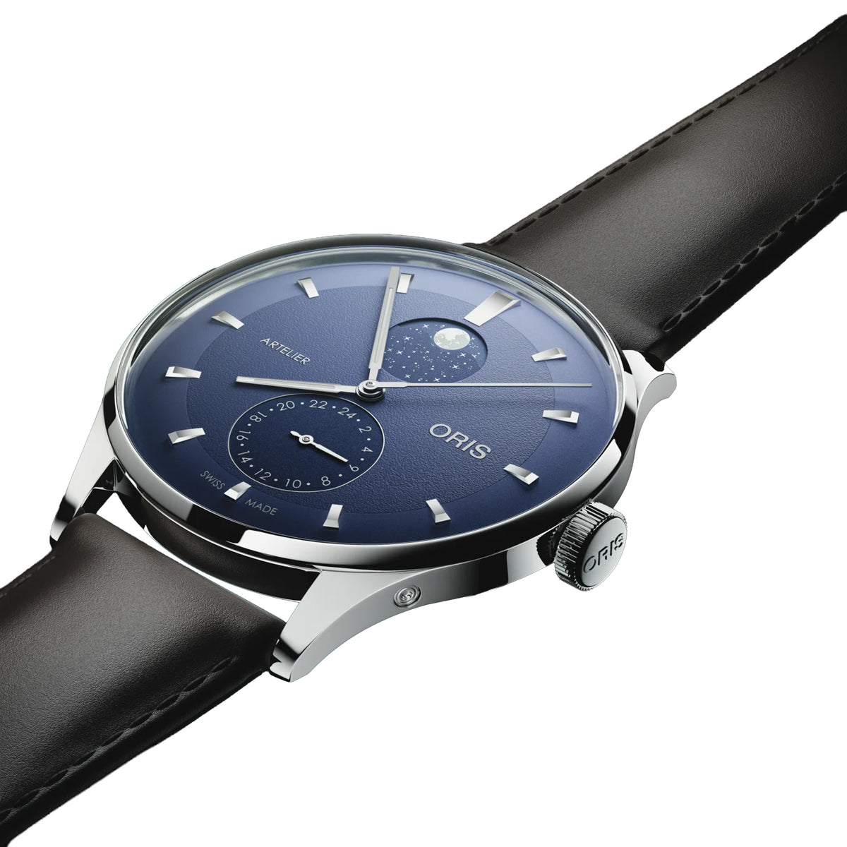 Oris Artelier Complication Midnight Blue Dial Brown Leather Watch