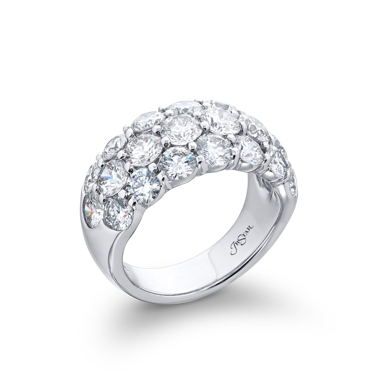 JB Star Platinum Shared Prong Set 3 Rows of Round Cut Diamond Band - NAGI