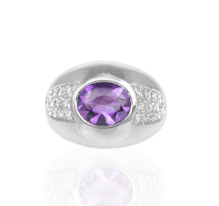 Pre-Owned Mauboussin 18K White Gold Amethyst Diamond Ring