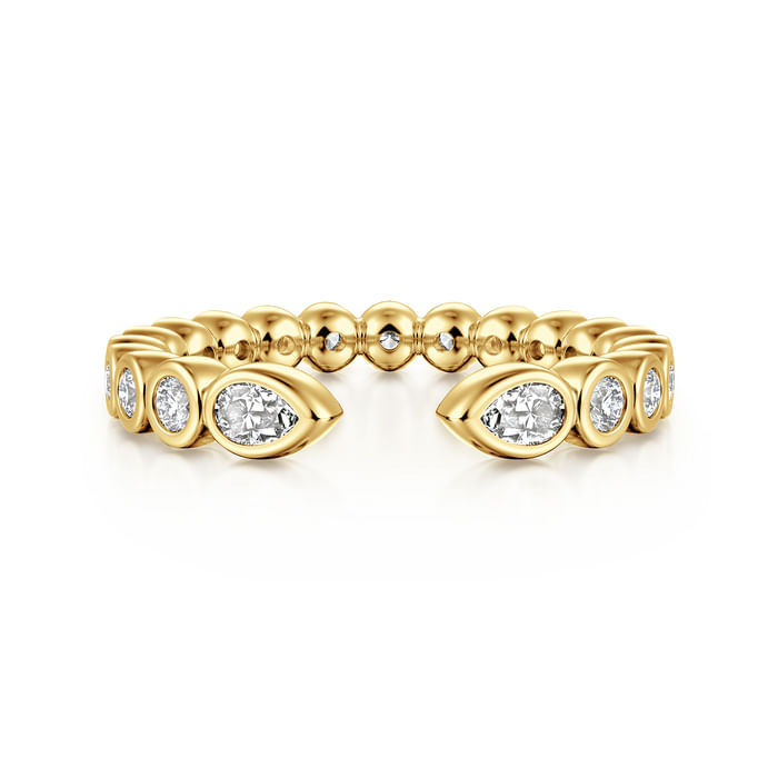Gabriel & Co. 14K Yellow Gold Bezel Pear & Round Diamond Eternity Band