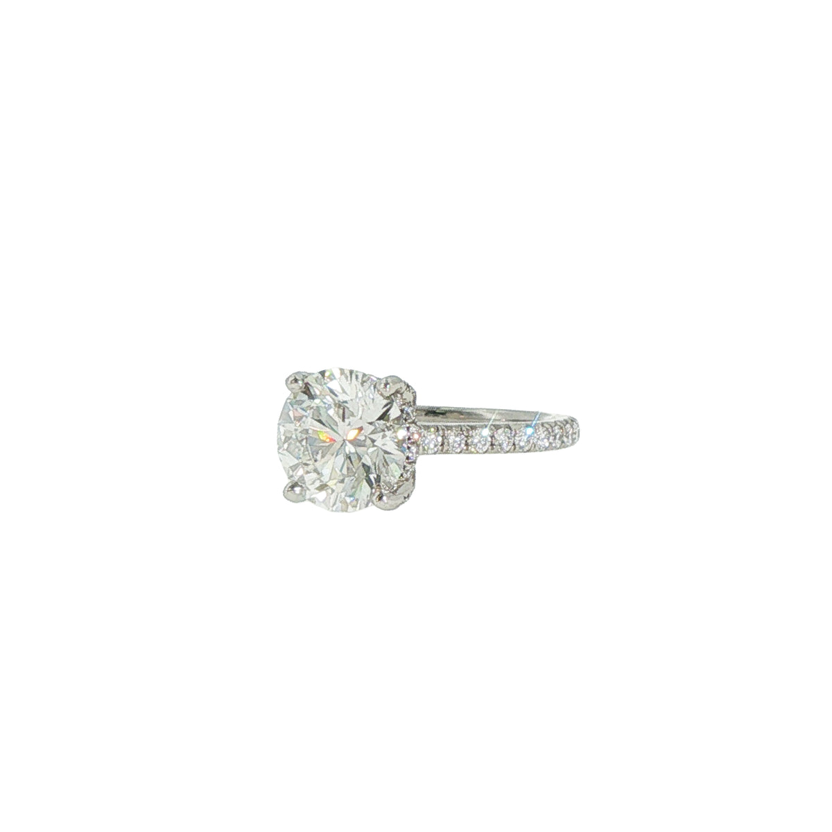 Platinum Hidden Halo 3.34 Carat Round Diamond Engagement Ring