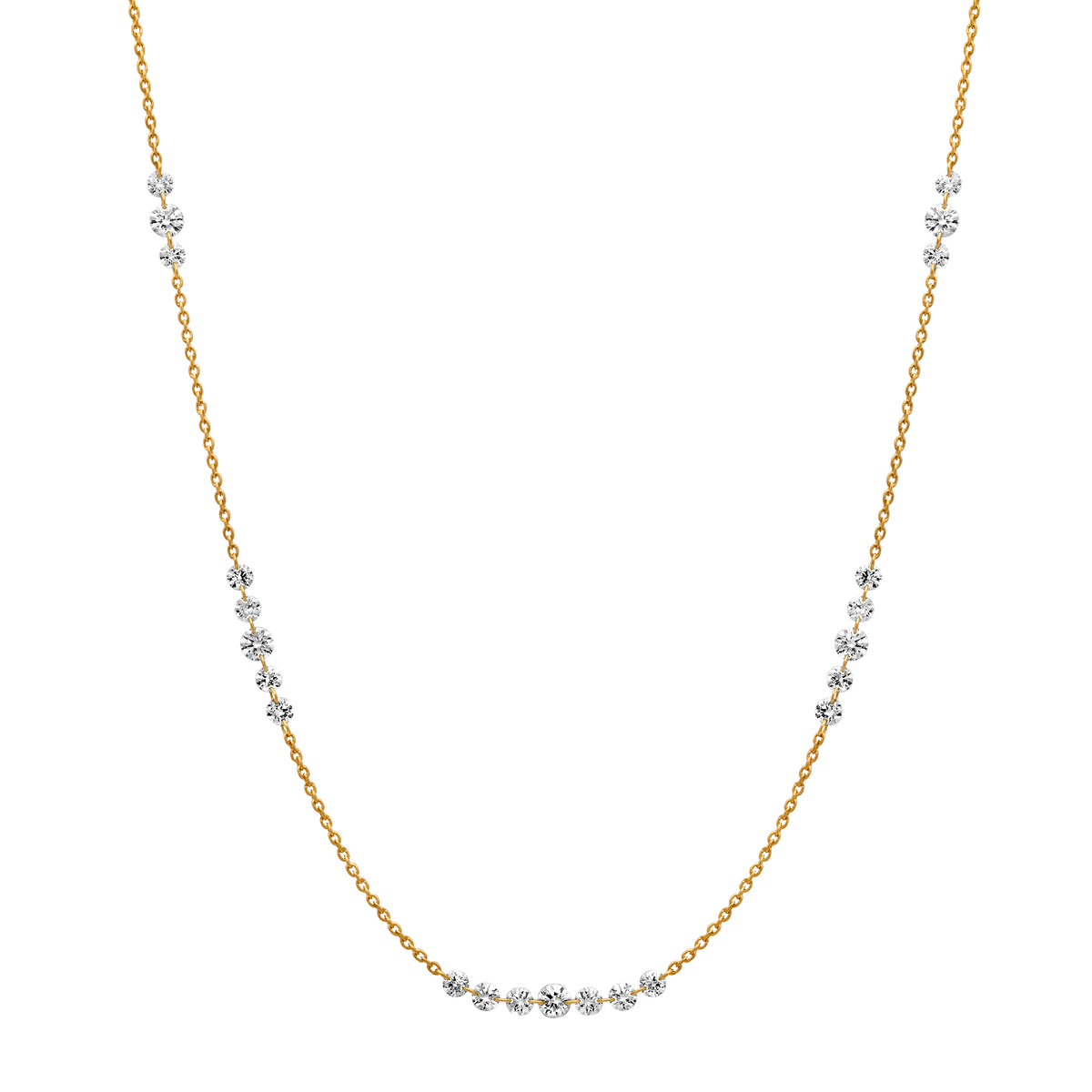 18k Yellow Gold 5 Floating Drilled Diamond Station Necklace - NAGI