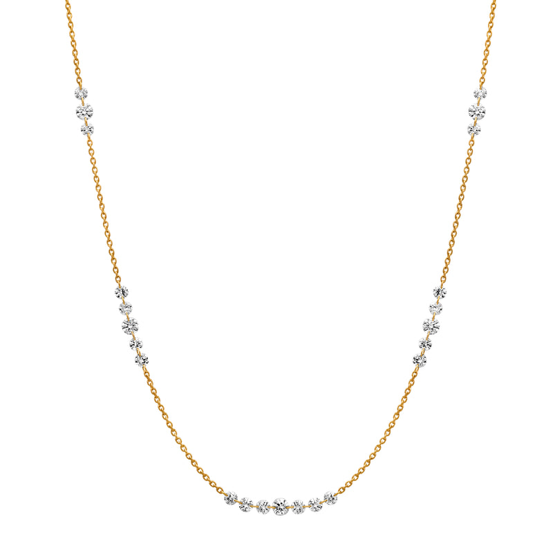 18k Yellow Gold 5 Floating Drilled Diamond Station Necklace - NAGI