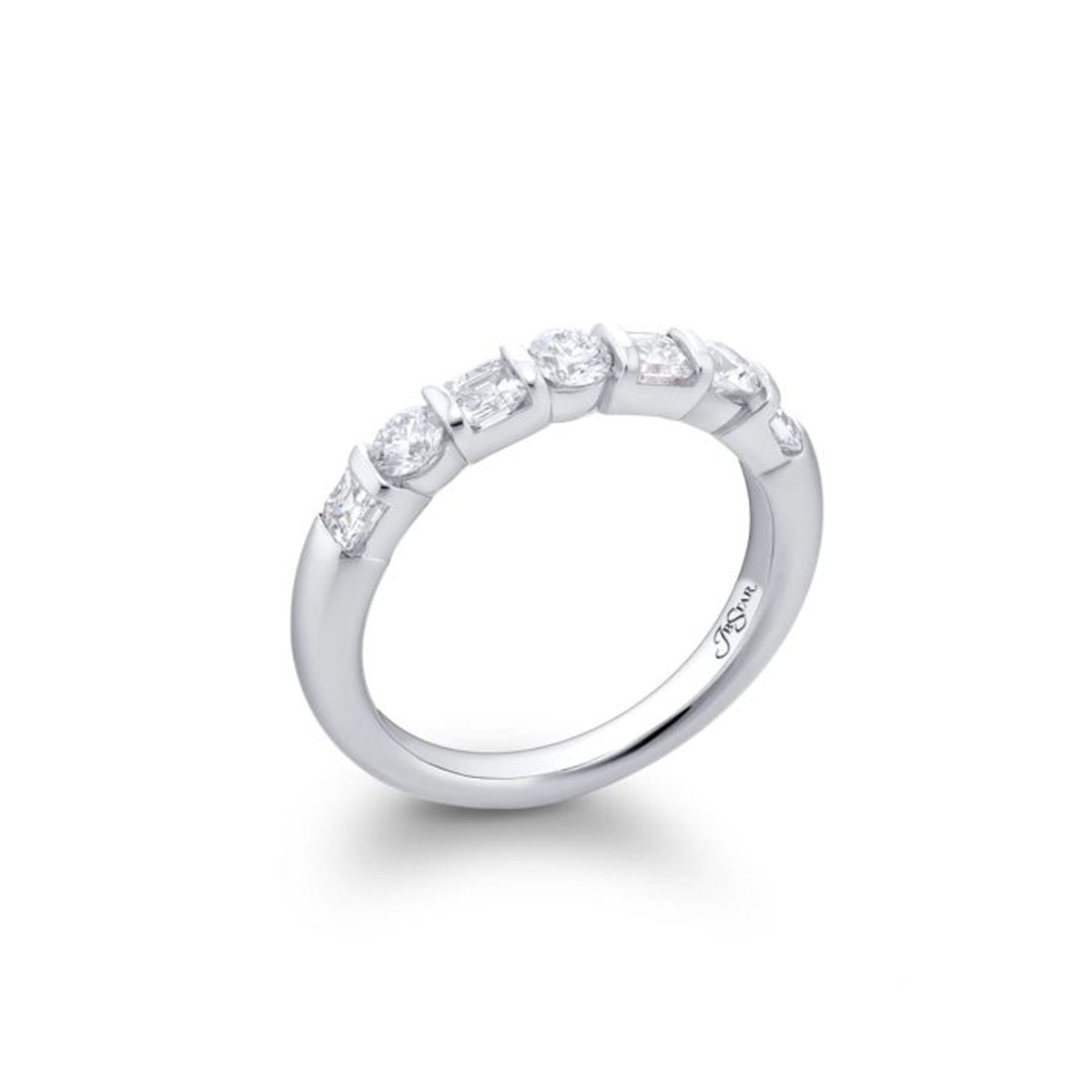 JB Star Platinum E/W Round and Emerald Cut Diamond Band