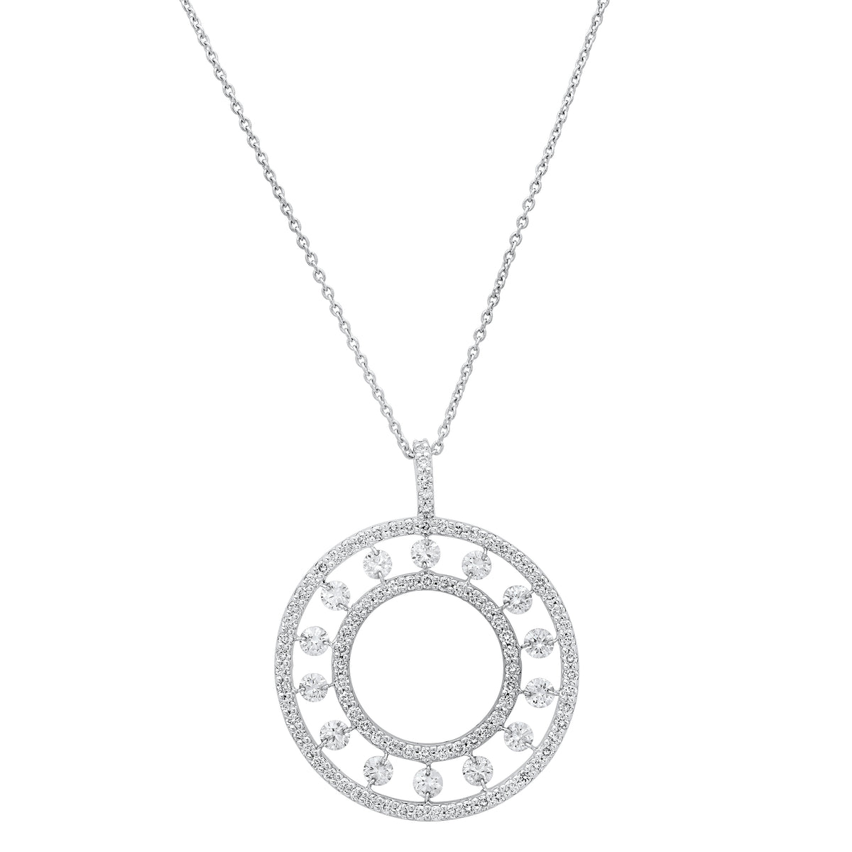 18K White Gold Drillled Diamond Circle Necklace