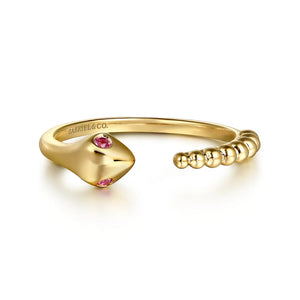 Gabriel 14K Yellow Gold Snake Open Ring Ruby Eyes