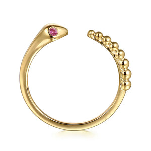 Gabriel 14K Yellow Gold Snake Open Ring Ruby Eyes