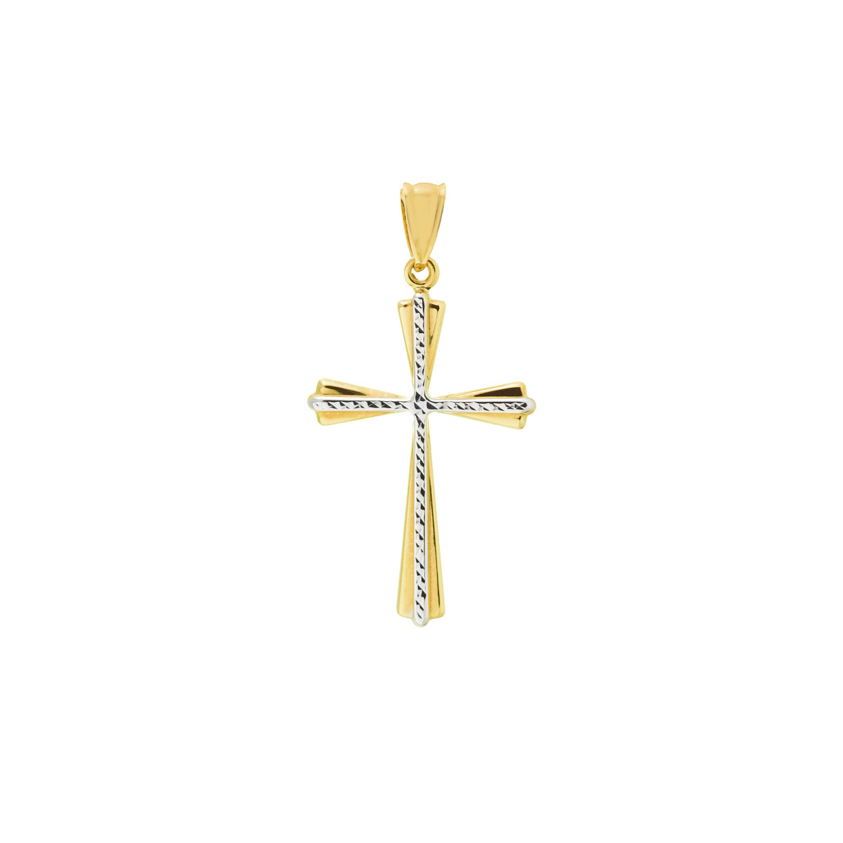 14K Two Tone High Polish Base with Diamond Cut Design Cross