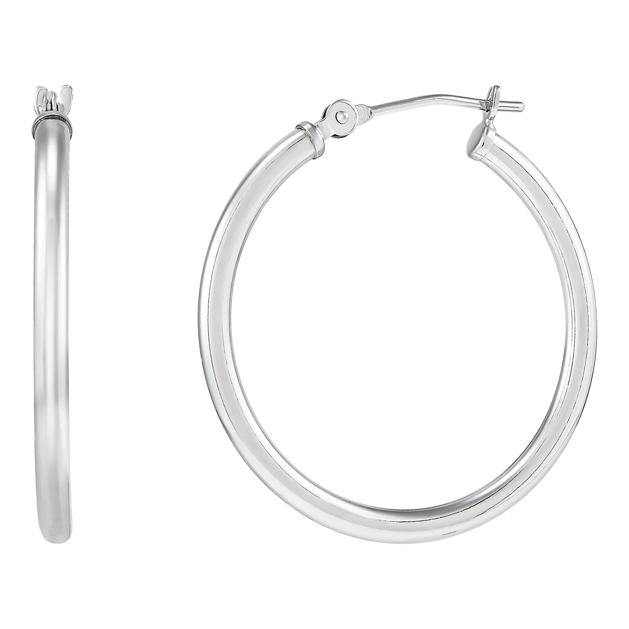 14K Whiite Gold 2x25MM Hoop Earrings img2