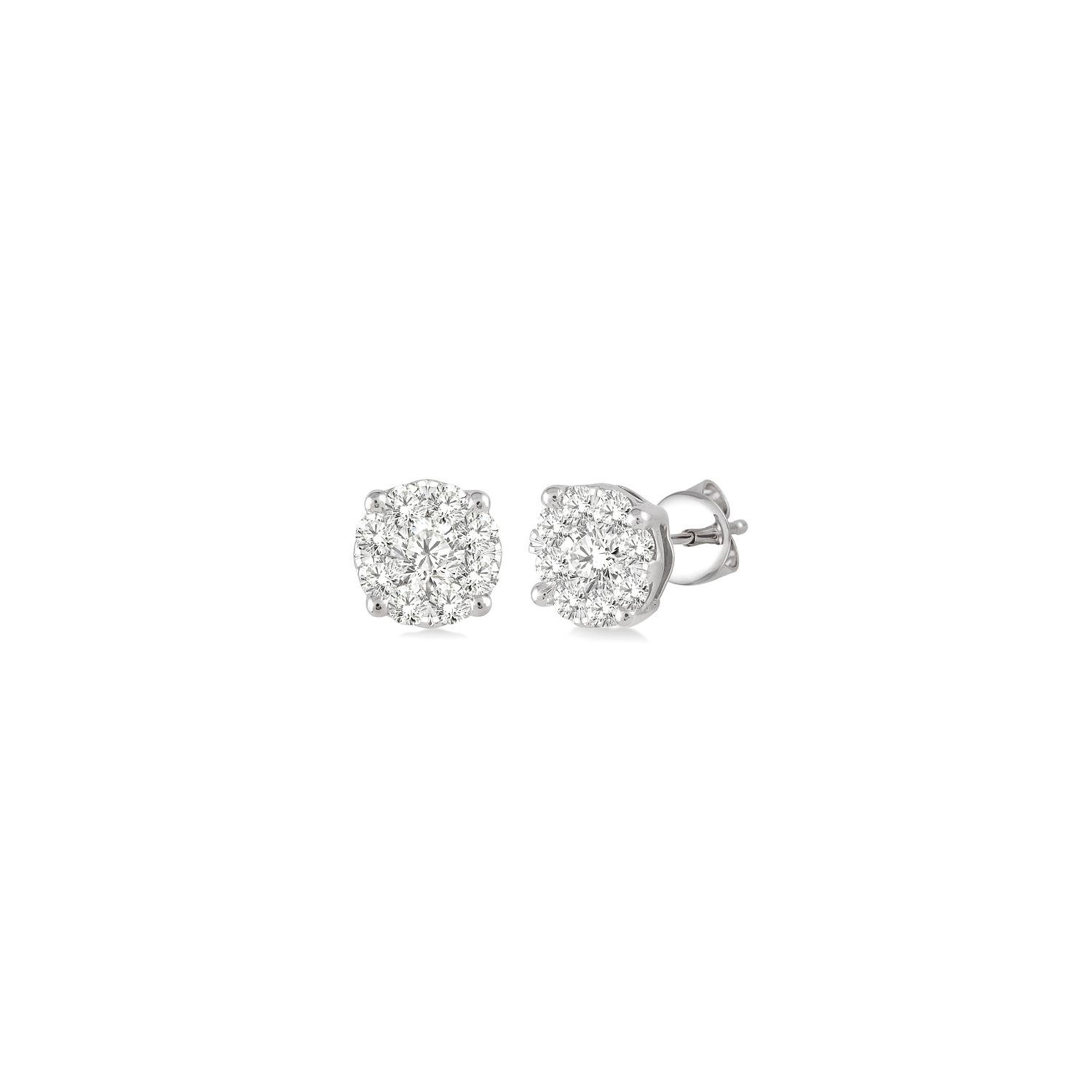 14K White Gold .25 Carat Diamond Cluster Stud Earrings