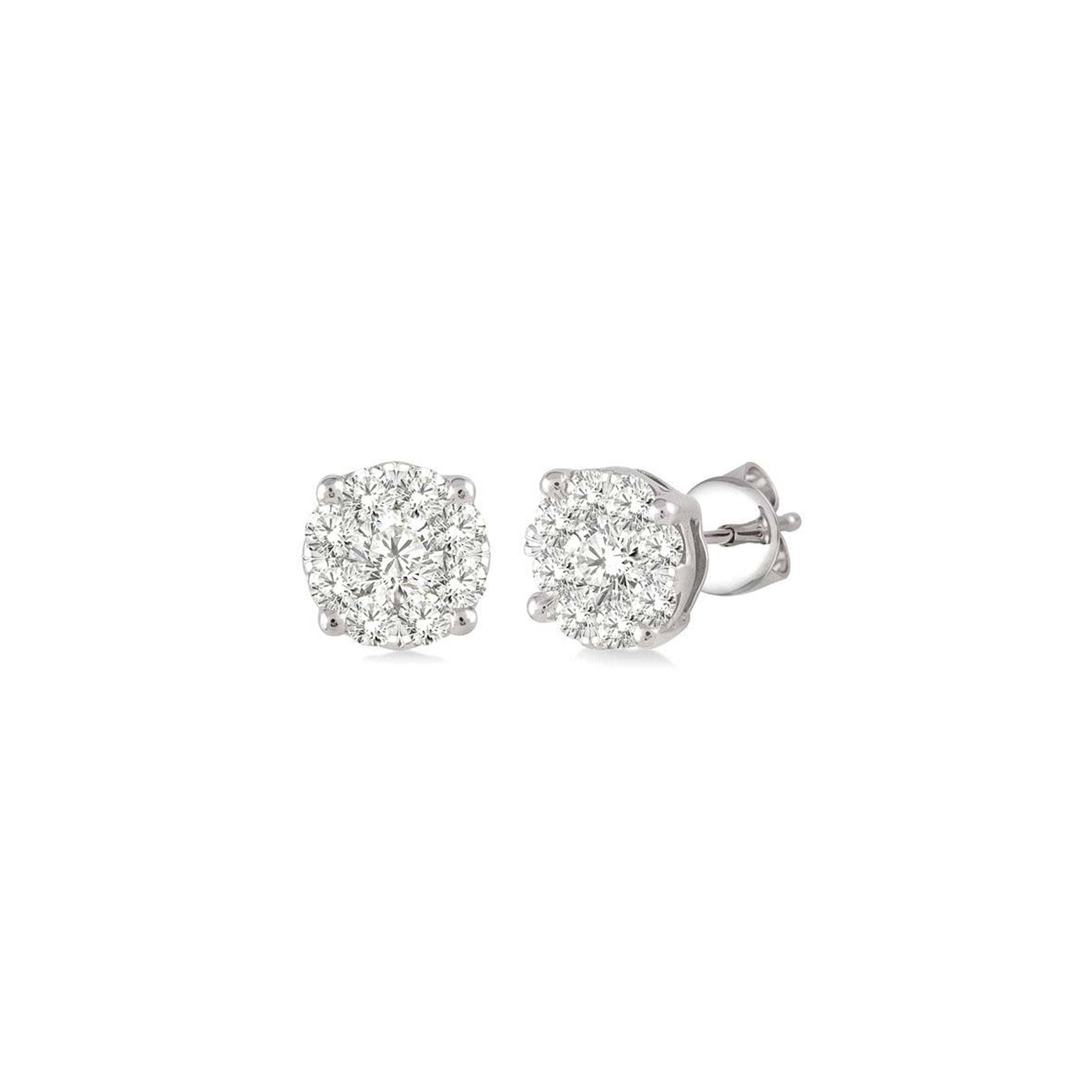 14K White Gold .35 Carat Cluster Diamond Stud Earrings