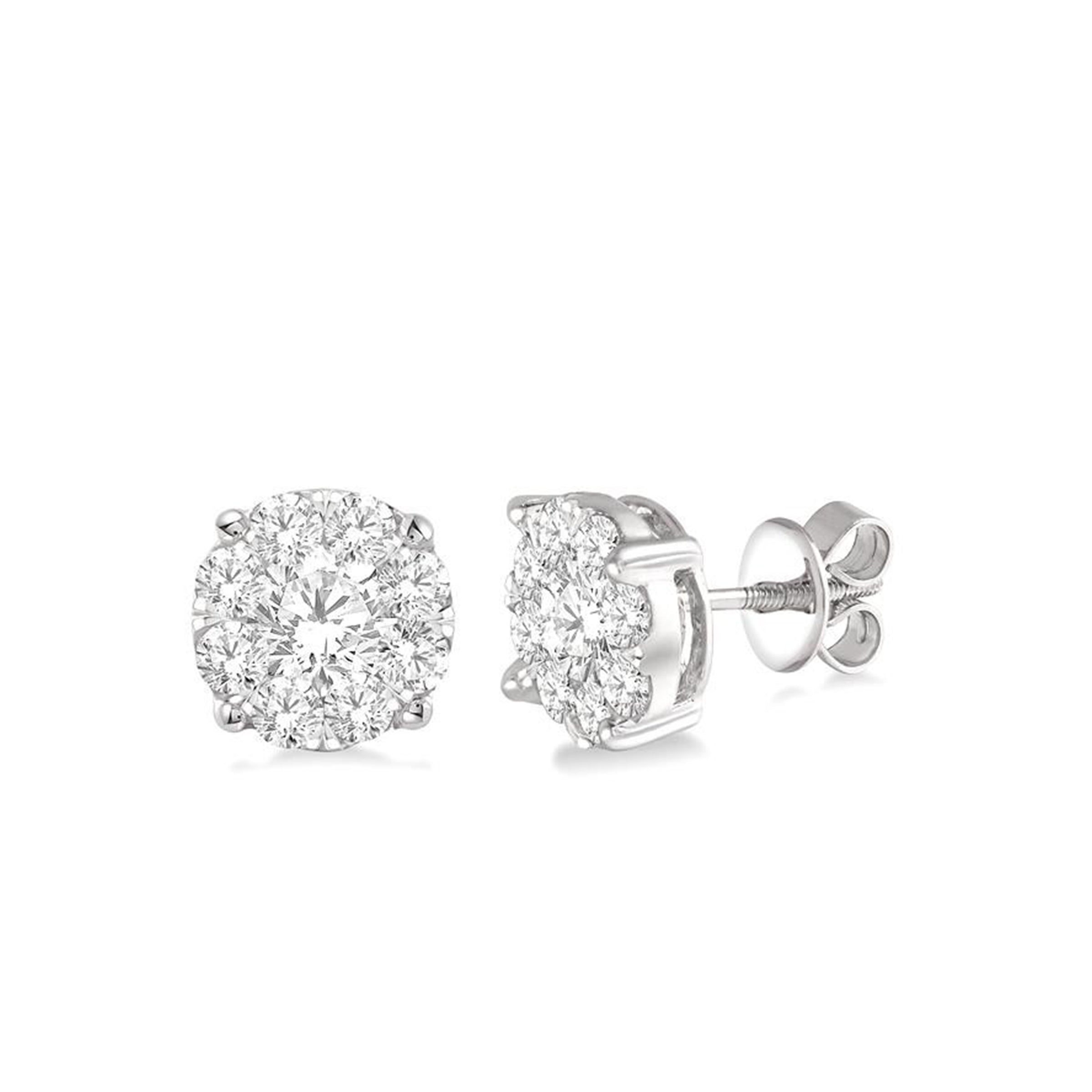 14K White Gold 1.50 Carat Cluster Diamond Stud Earrings