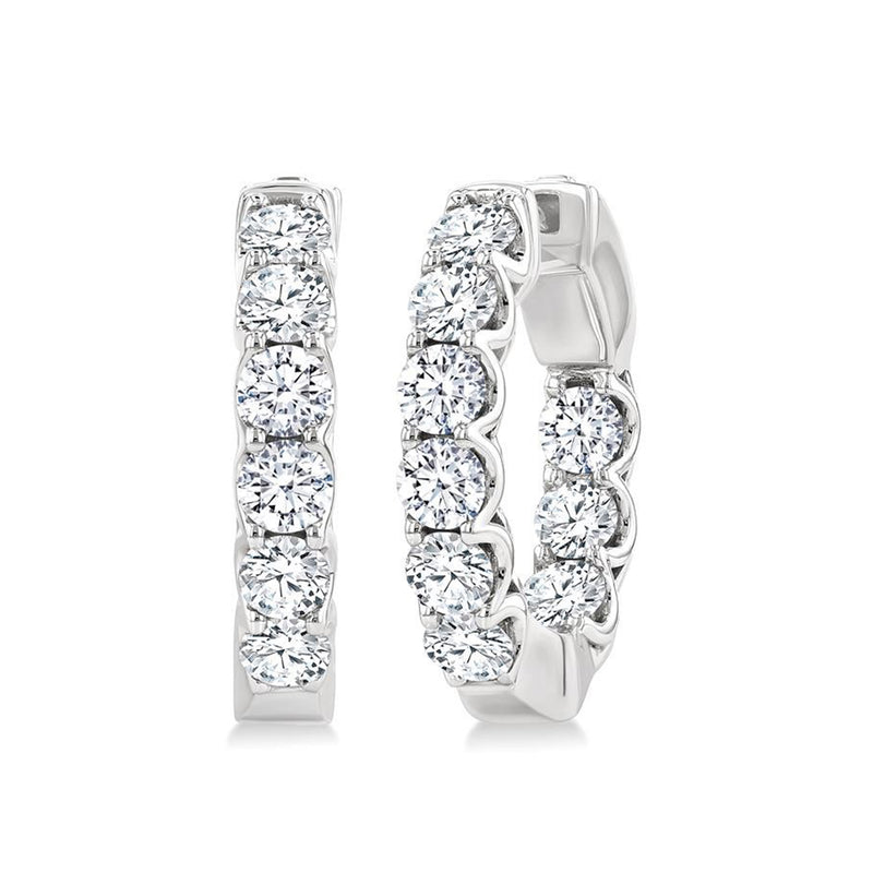 14K White Gold 21MM Inisde-Out Diamond Hoop Earrings