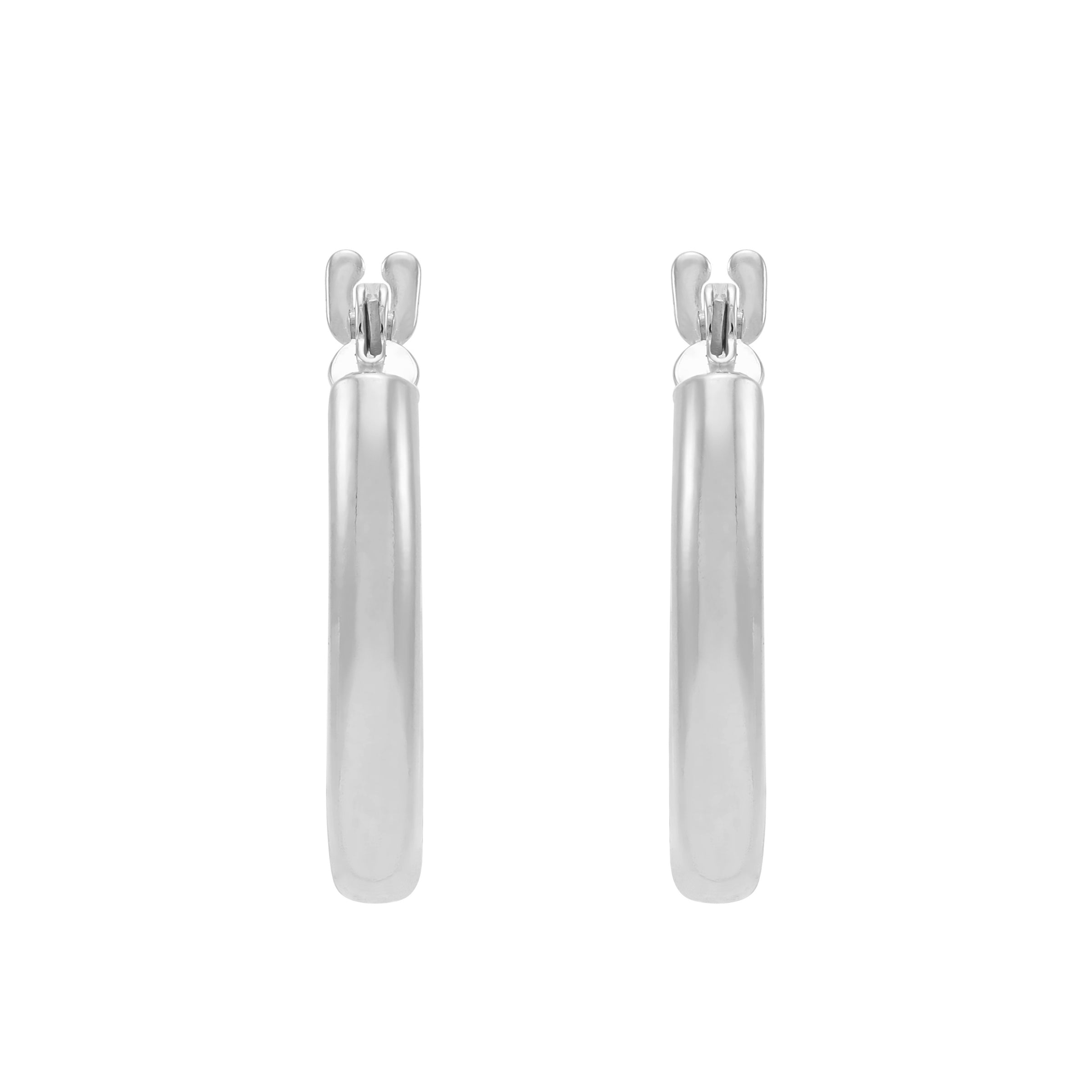 14K White Gold 2x15MM Hoop Earrings img2