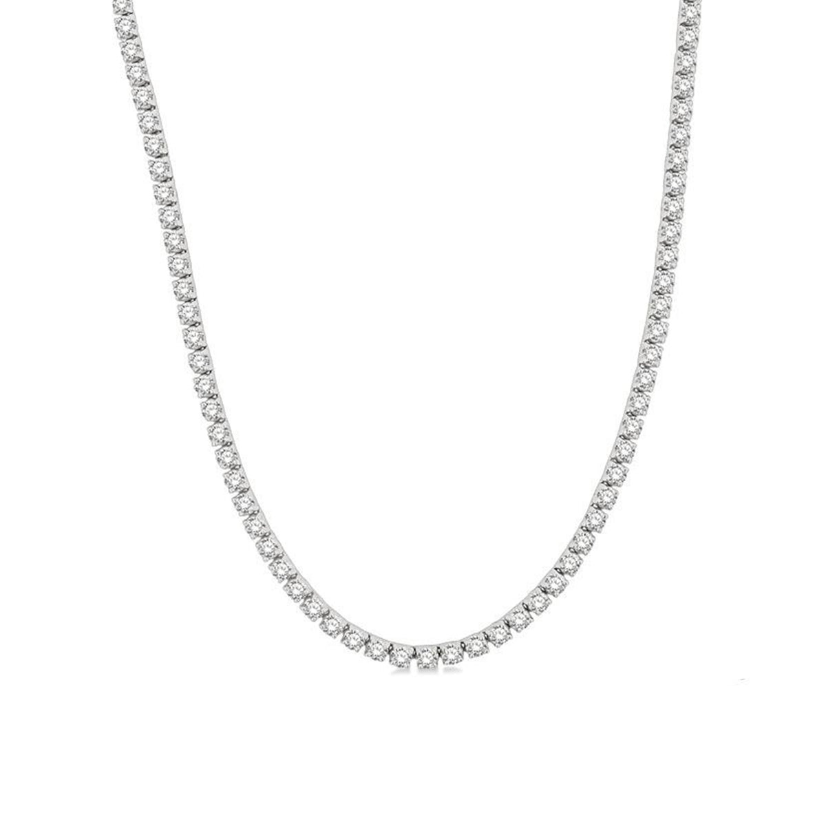 14K White Gold 3.89 Carat Diamond Tennis Necklace