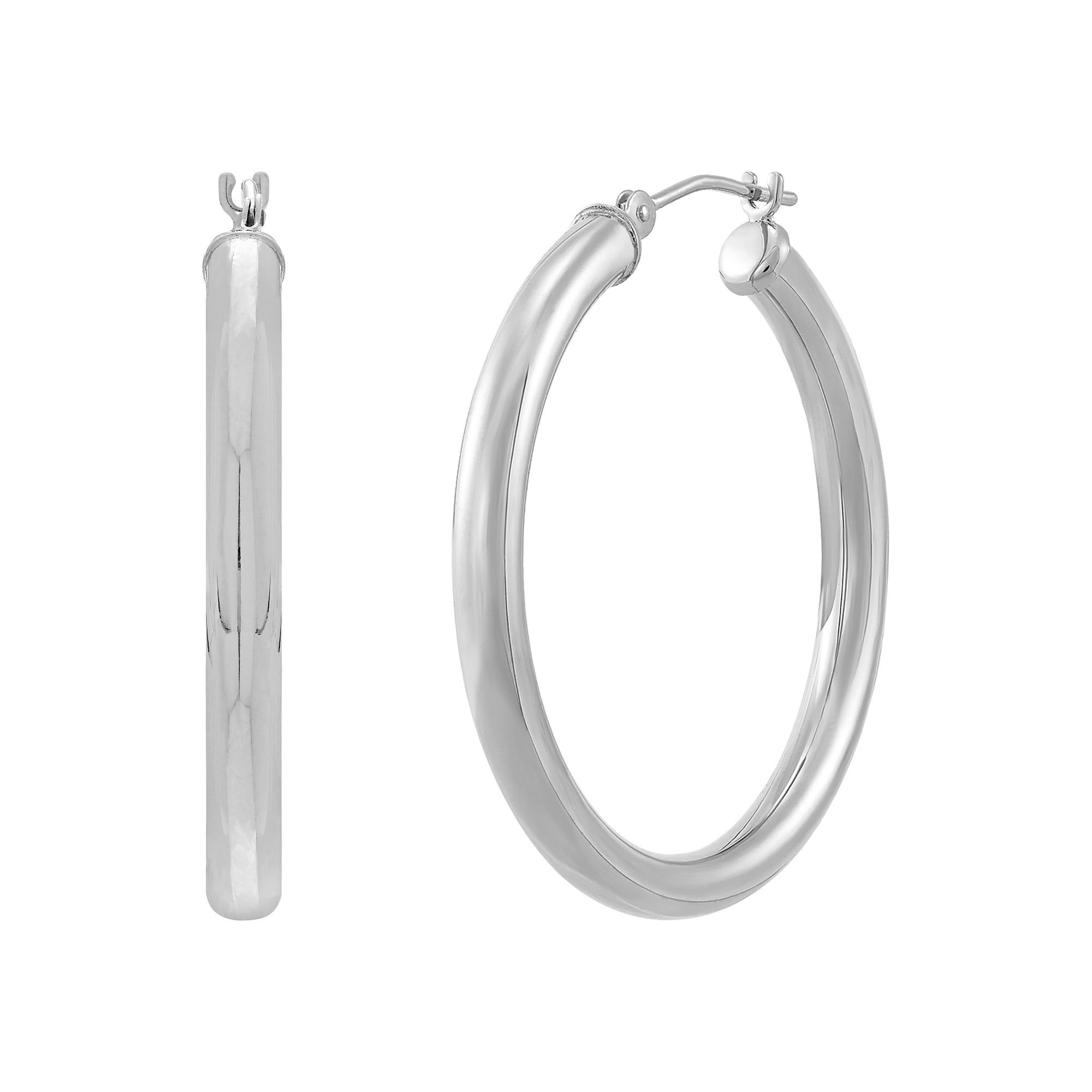 14K White Gold 3x30MM Hoop Earrings