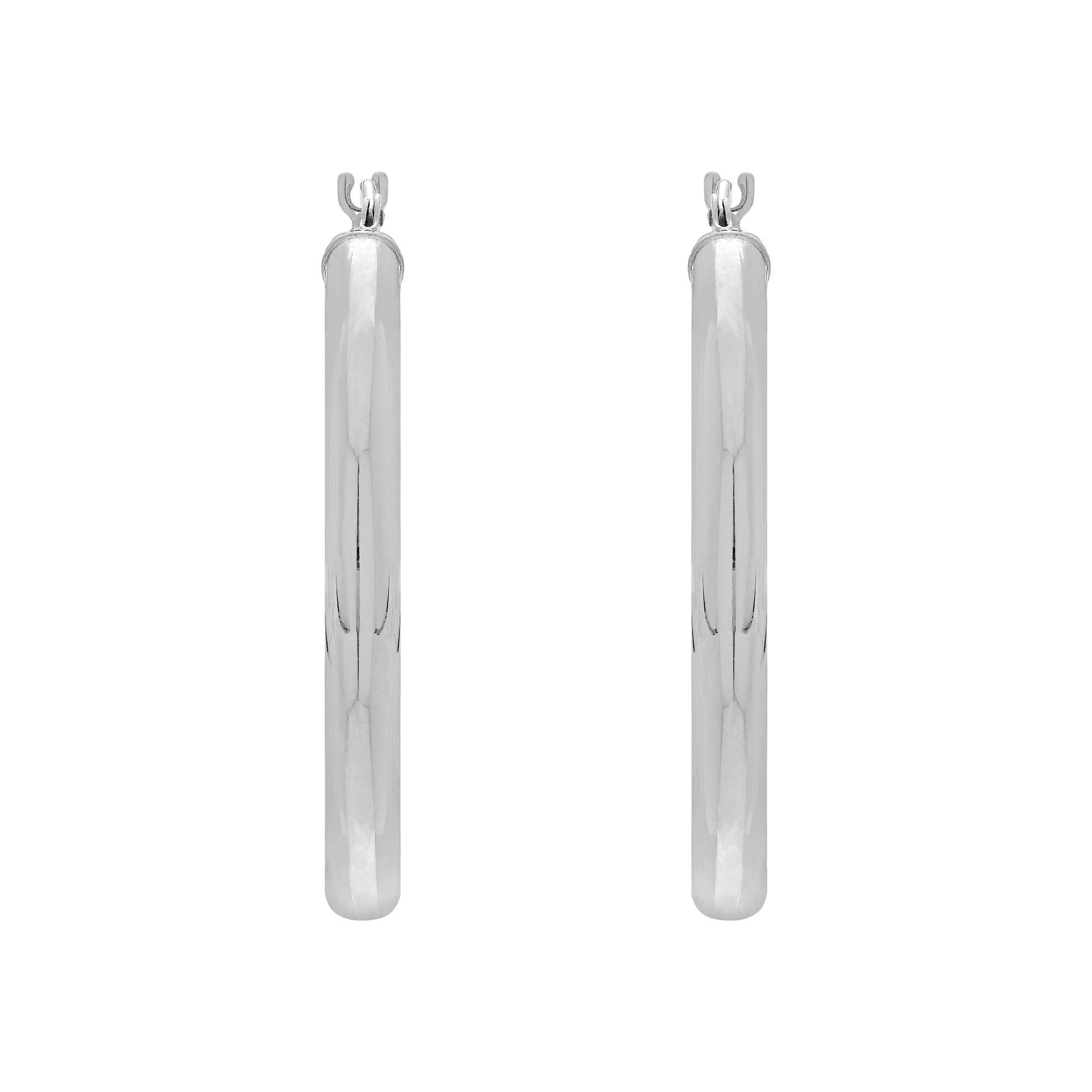 14K White Gold 3x30MM Hoop Earrings img3