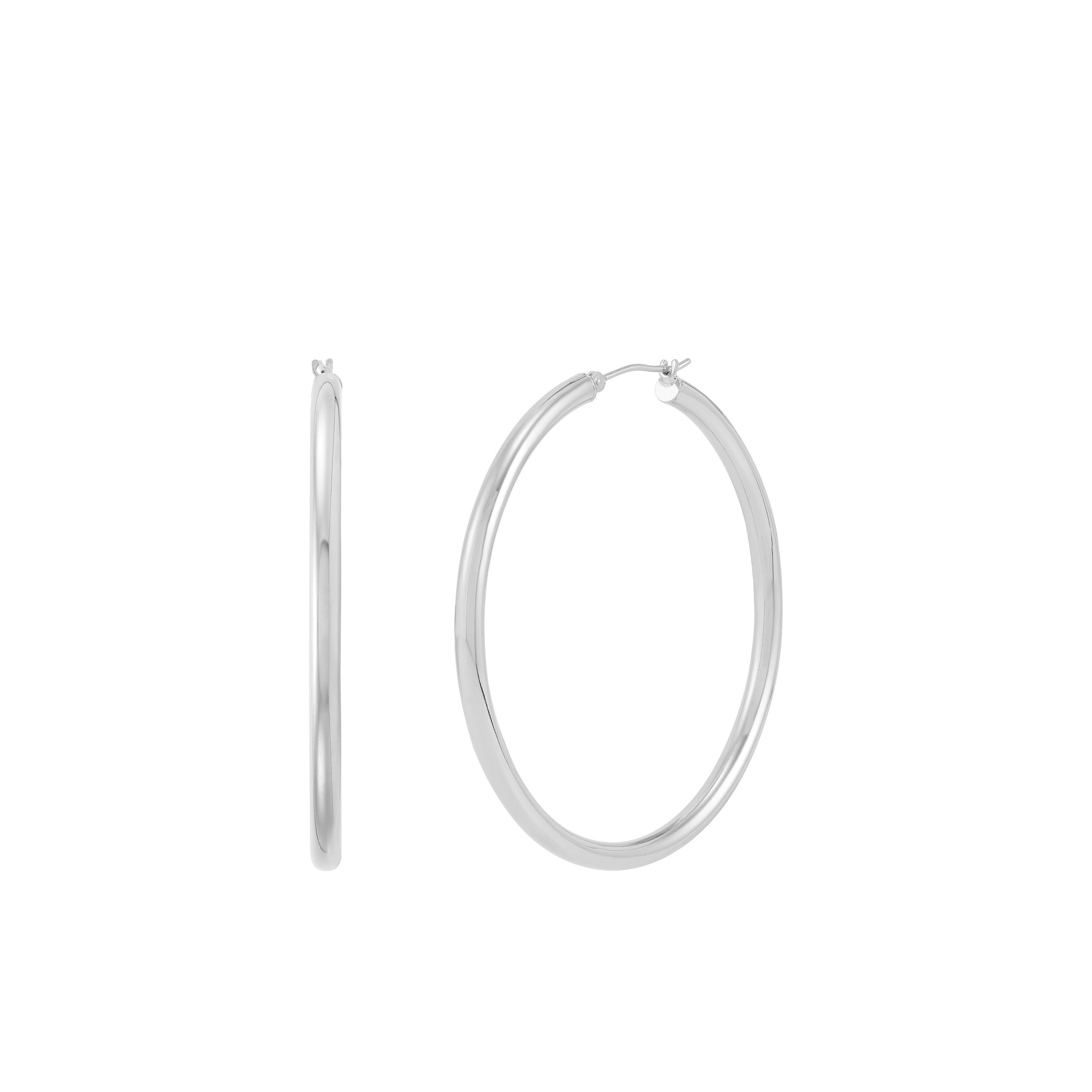 14K White Gold 3x50MM Hoop Earrings