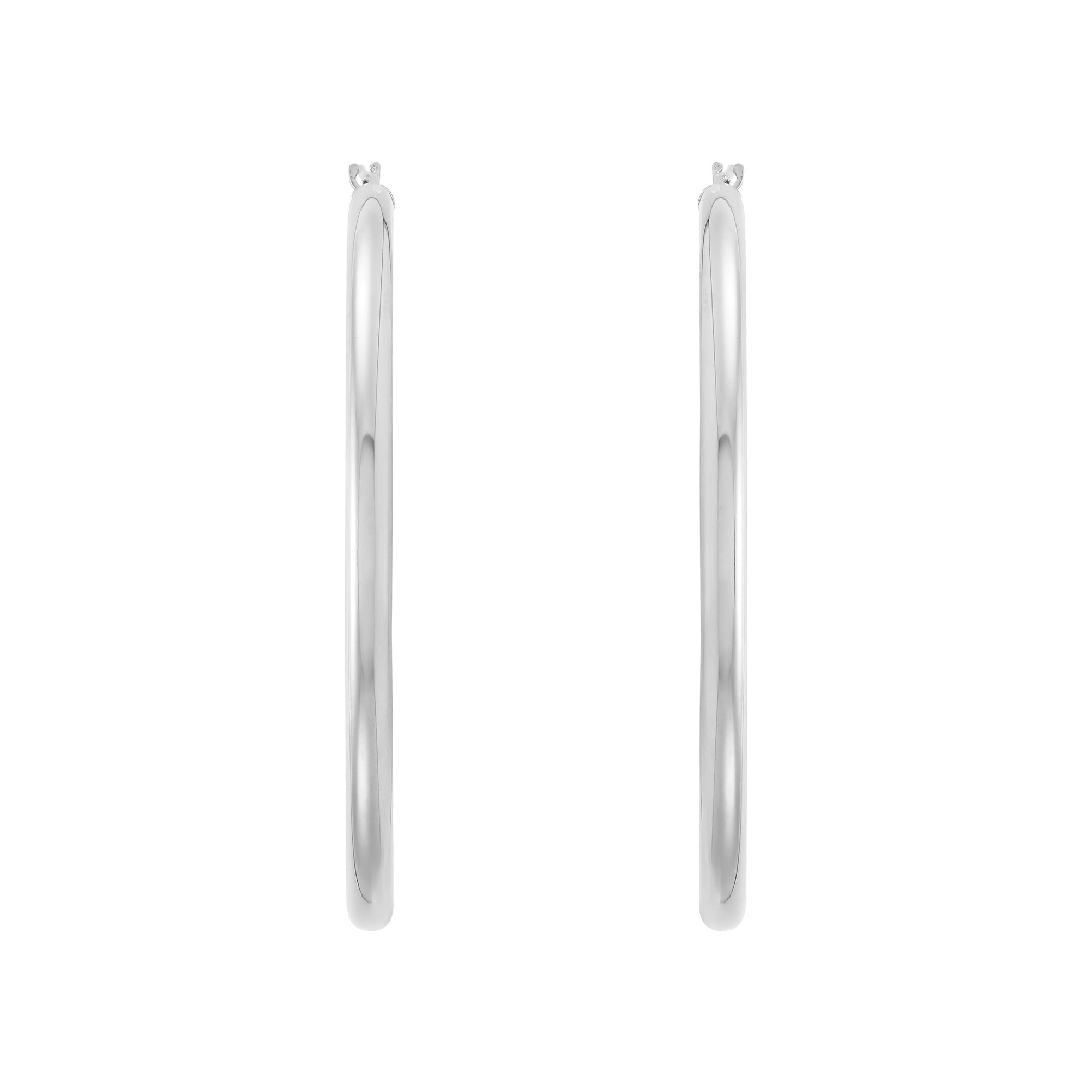 14K White Gold 3x50MM Hoop Earrings img3