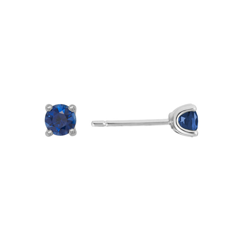 14K White Gold 4MM Blue Sapphire Stud Earrings