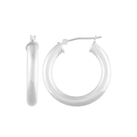 14K White Gold 4x25MM Hoop Earrings