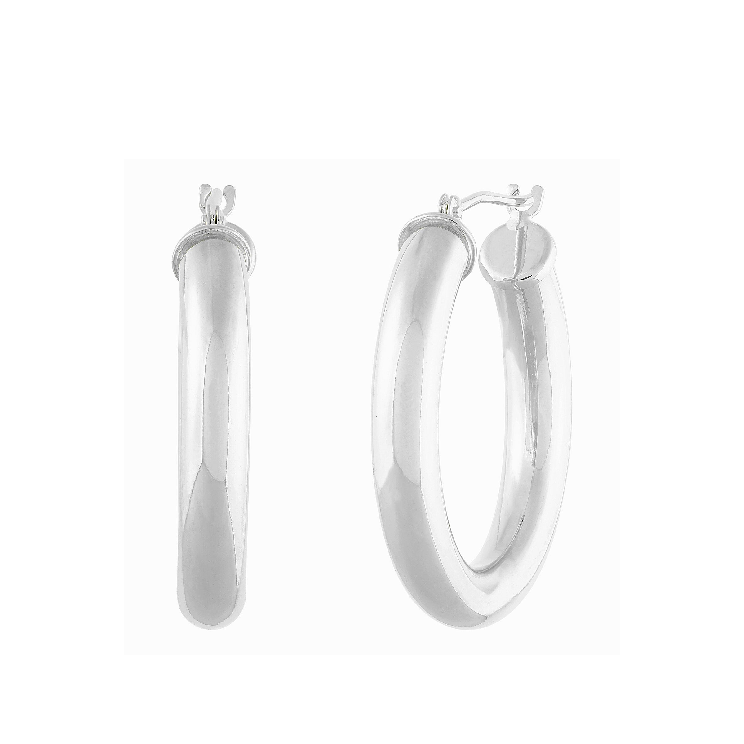 14K White Gold 4x25MM Hoop Earrings img2