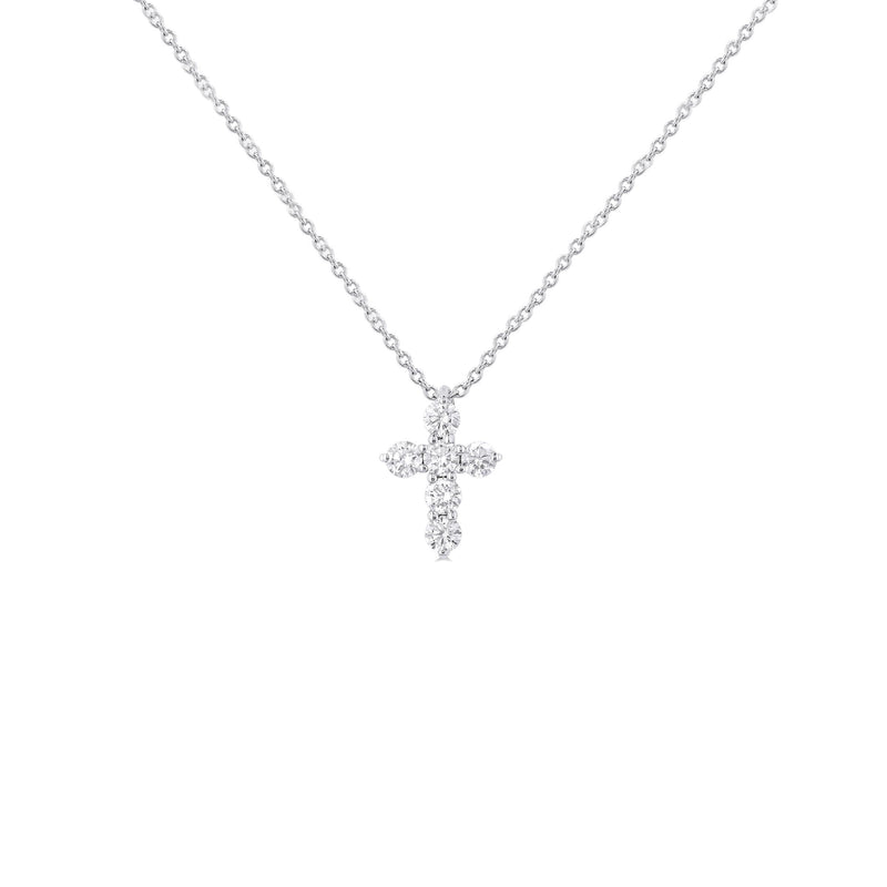 14K White Gold 6 Stone Diamond Cross Necklace 0.50cts