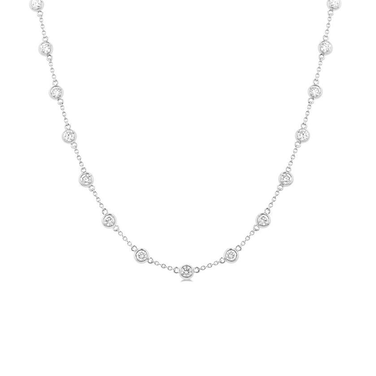 14K White Gold Bezel Set Diamond Station Necklace