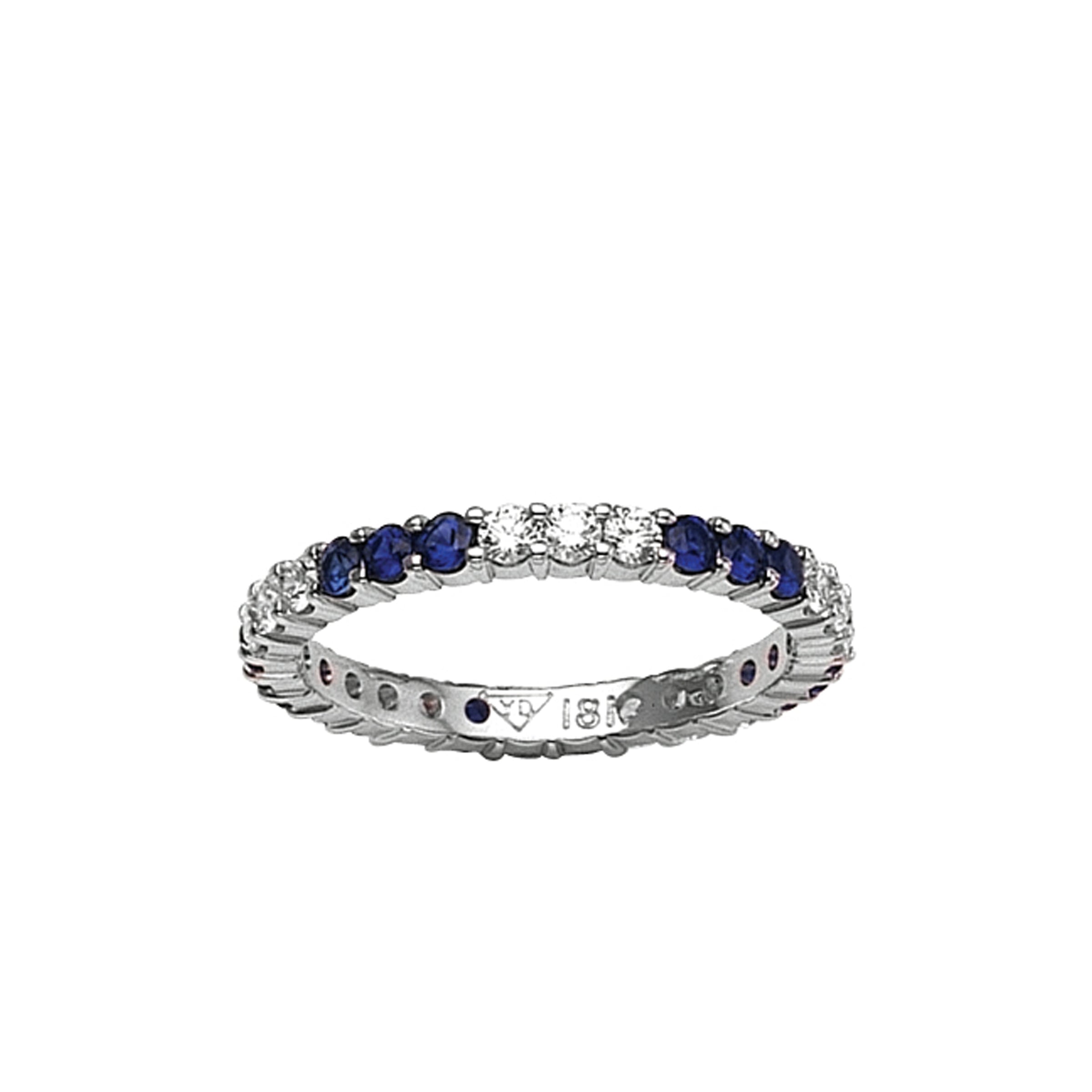 14K White Gold Eternity 3 Station Sapphire and Diamond Band