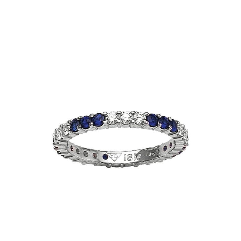 14K White Gold Eternity 3 Station Sapphire and Diamond Band