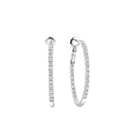 14K White Gold Inside Out Hoop Earrings Diamonds