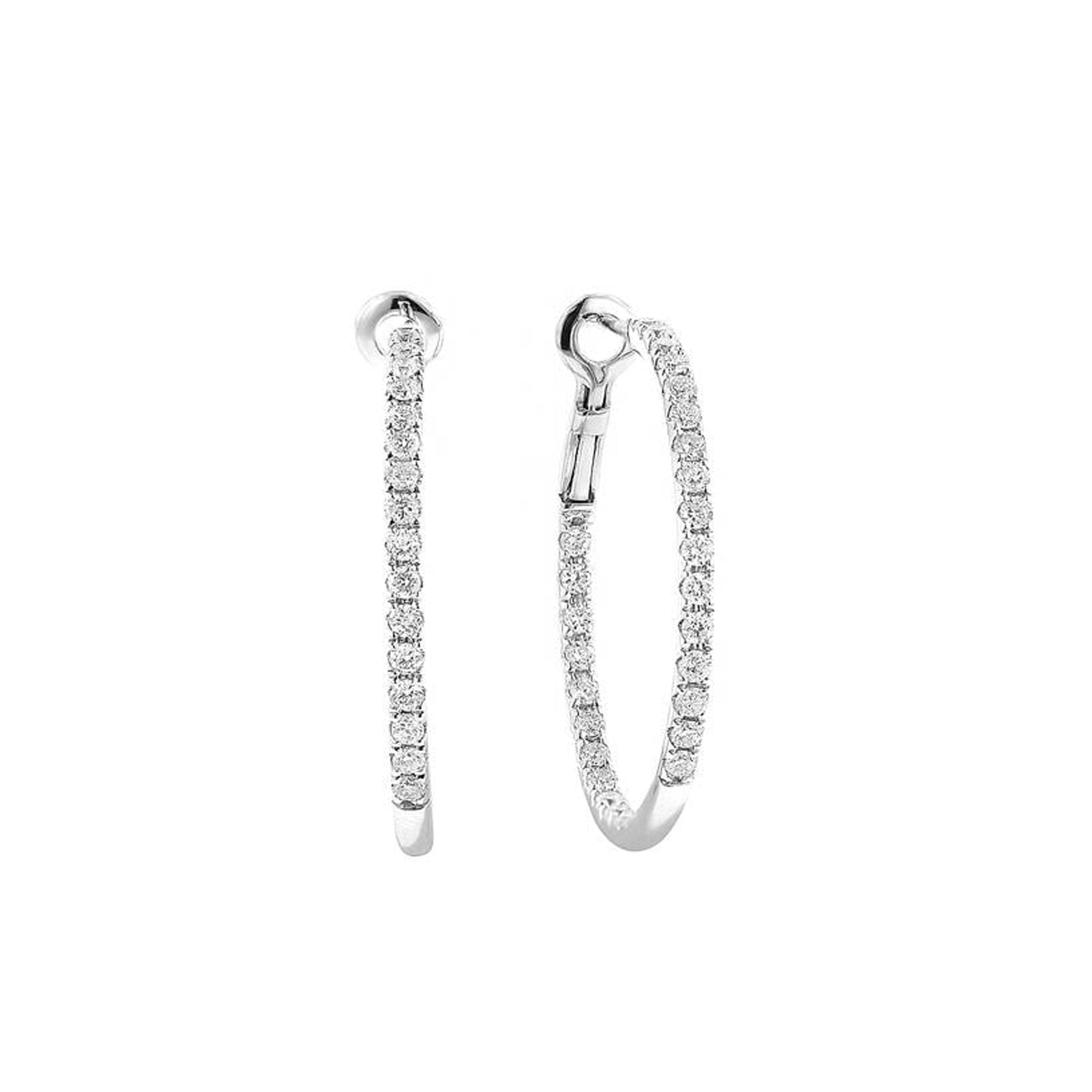 14K White Gold Inside Out Hoop Earrings Diamonds
