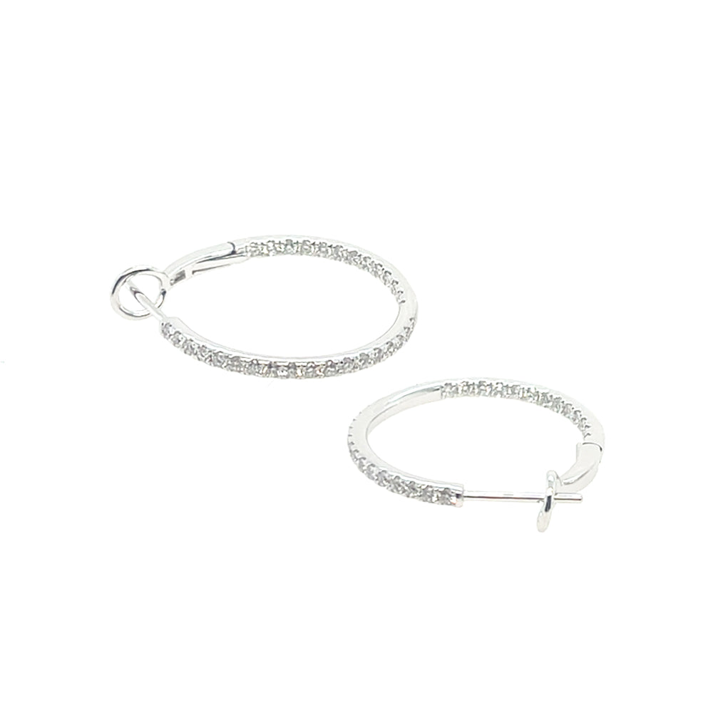 14K White Gold Inside Out Hoop Earrings Diamonds img2