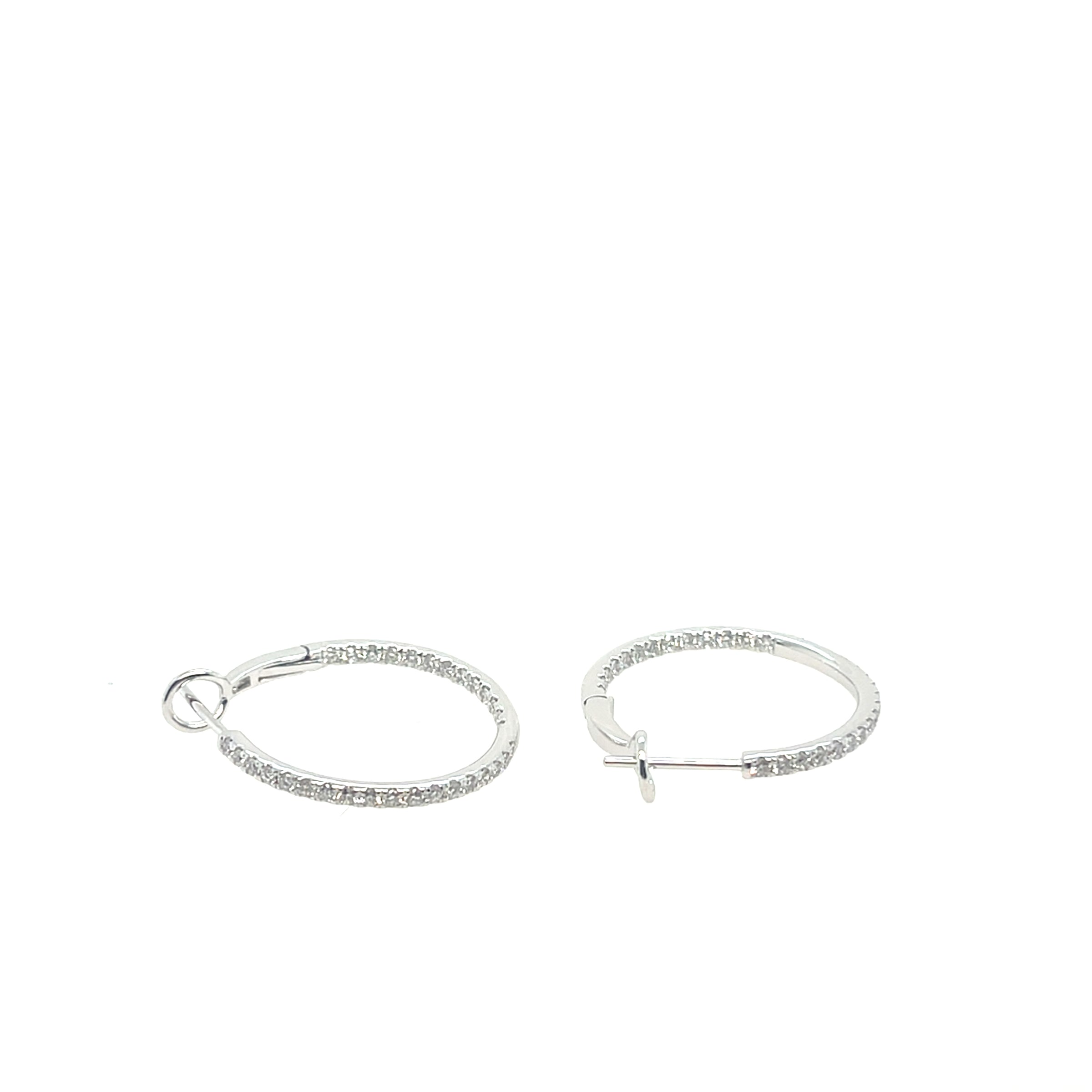 14K White Gold Inside Out Hoop Earrings Diamonds img3