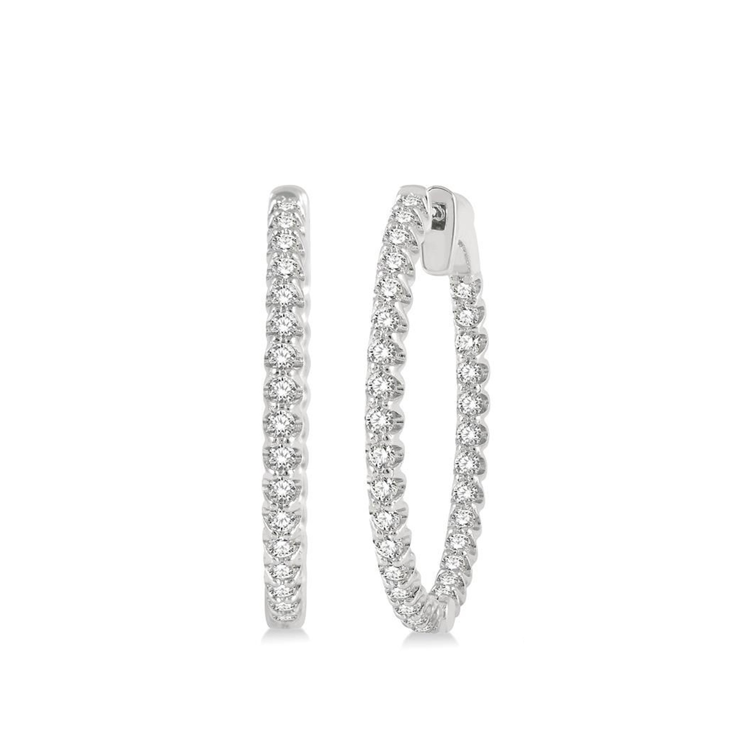 14K White Gold Large Inside-Out Diamond Hoop Earrings