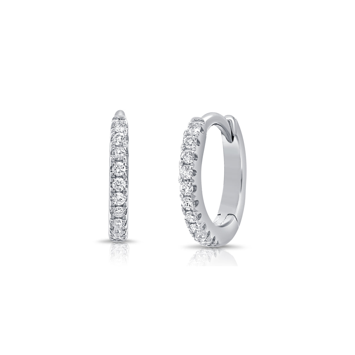14K White Gold Pave Diamond Huggie Earrings