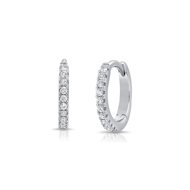 14K White Gold Pave Diamond Huggie Earrings