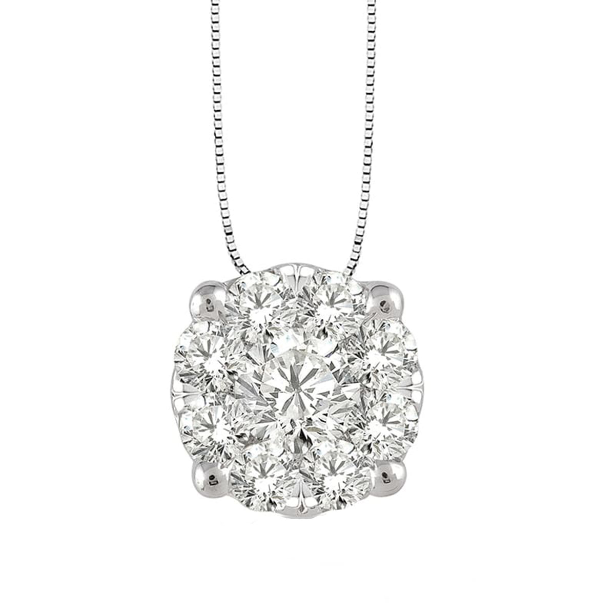 14K White Gold Round Diamond Cluster Necklace 0.25ct