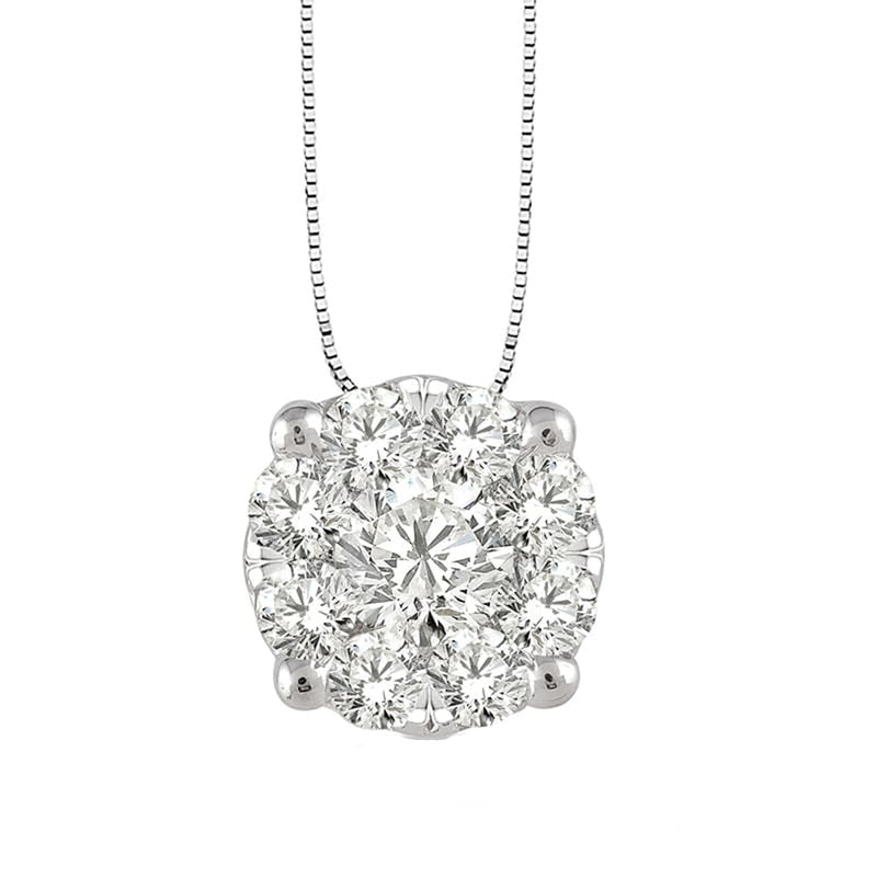 14K White Gold Round Diamond Cluster Necklace 0.25ct