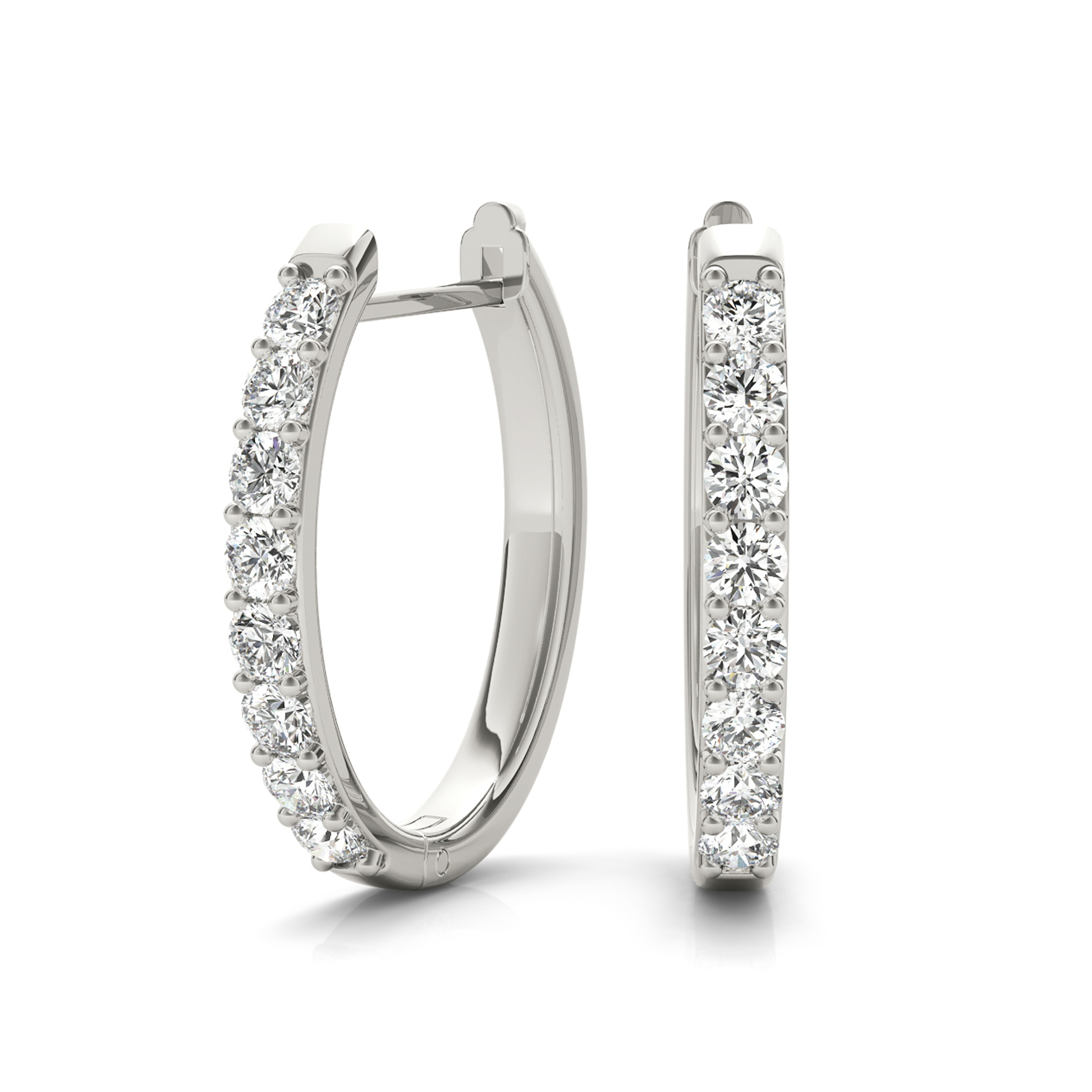 14K White Gold Small Diamond Hinged Hoop Earrings - Classic Glamour img1