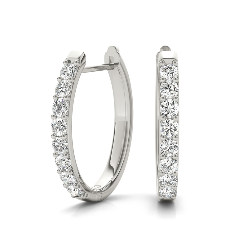14K White Gold Small Diamond Hinged Hoop Earrings - Classic Glamour img1